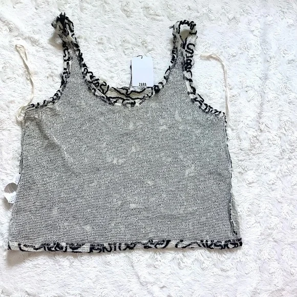 𝅺ZARA Embroidered Mesh/Net Oversize Boxy Tank Top - Picture 5 of 10